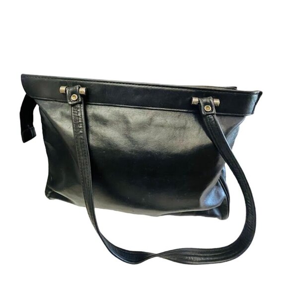 Vintage Shoulder Bag Black Leather Double Handle Strap 13" x 10" x 3 1/2" - Picture 3 of 16